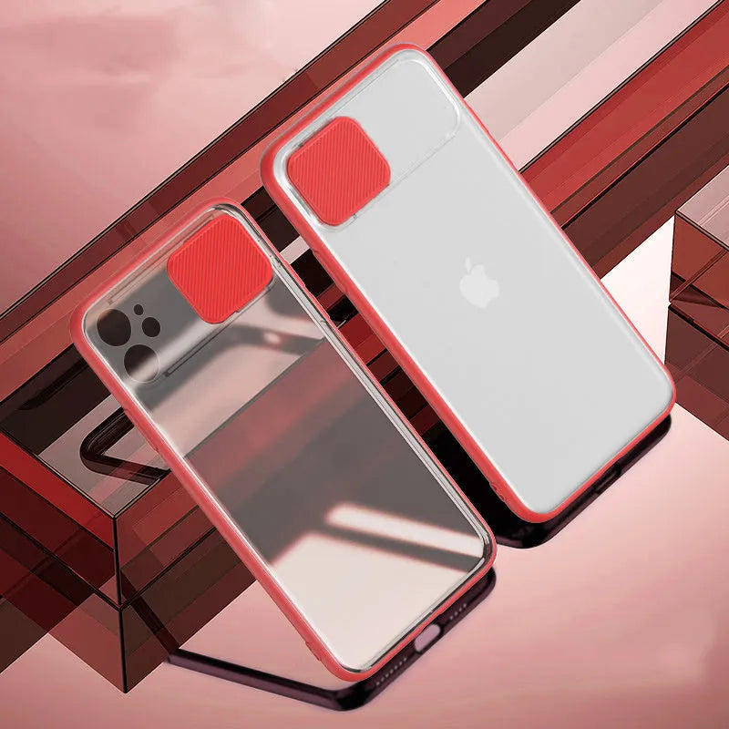 Lens sliding iPhone case with colour contrast accents on back cover