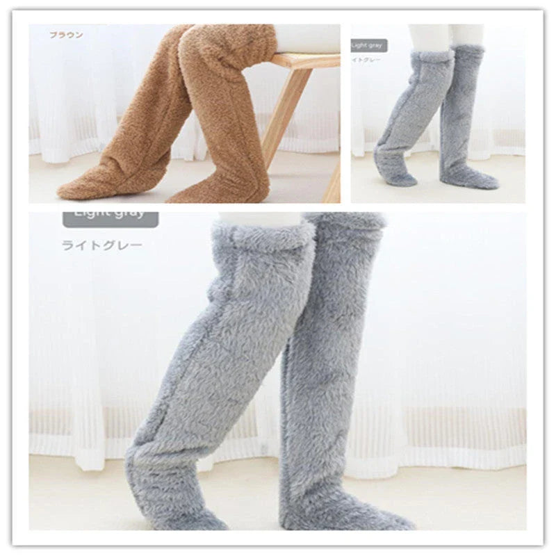 Cozy over-the-knee fuzzy socks in a variety of colors for winter warmth and comfort
