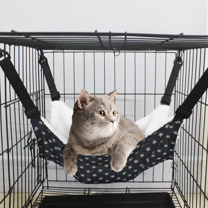 Cosy and adjustable hanging cat nest in a variety of patterns and sizes
