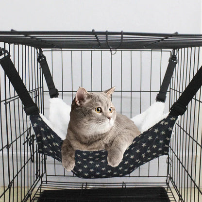 Cosy and adjustable hanging cat nest in a variety of patterns and sizes