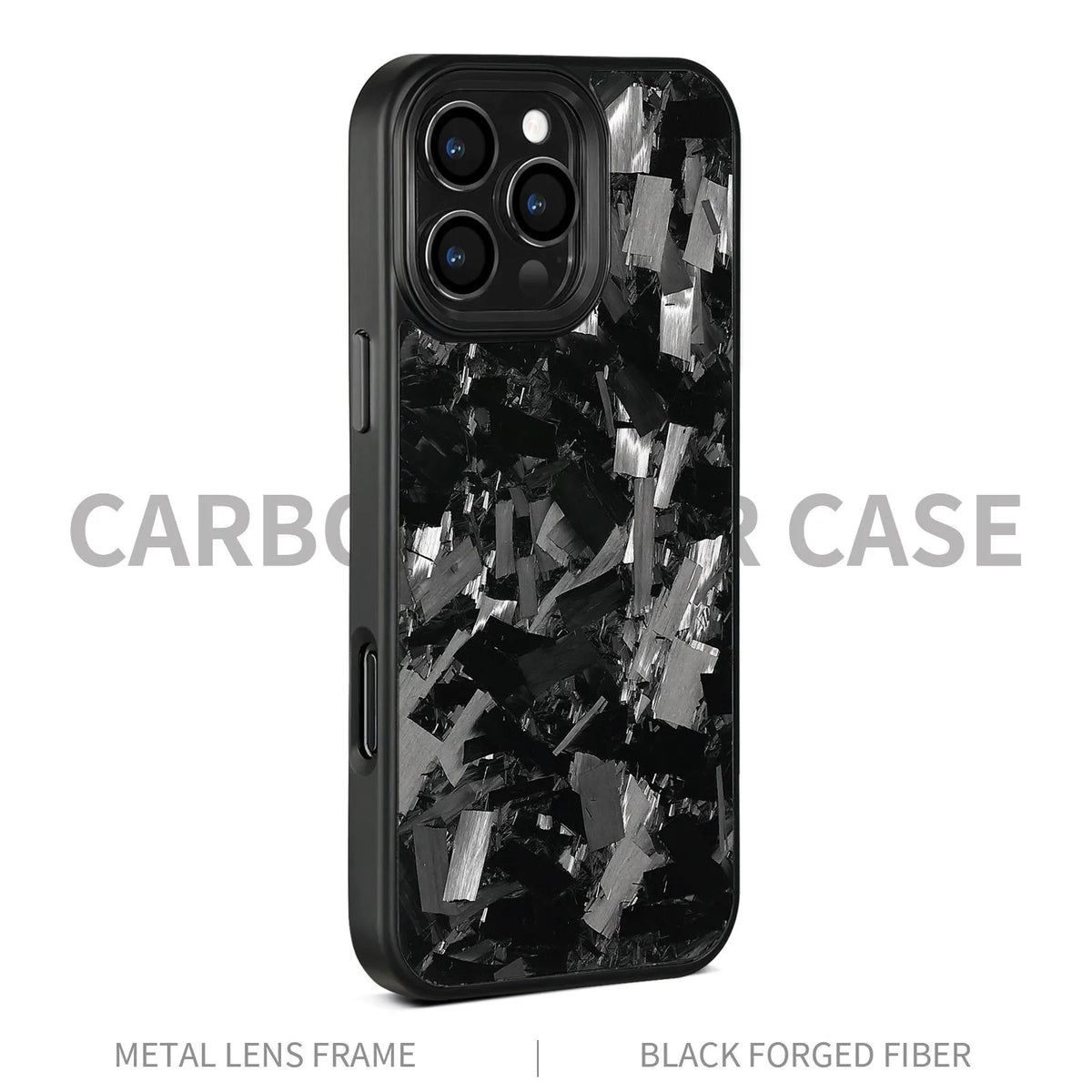 Metal frame forged pattern mobile phone protective shell in black with carbon fibre texture and magnetic function