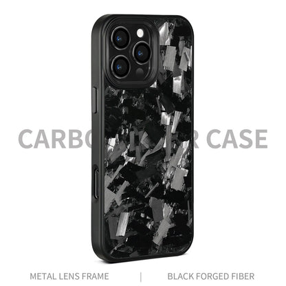 Metal frame forged pattern mobile phone protective shell in black with carbon fibre texture and magnetic function