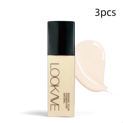LOOKAVE Matte Liquid Foundation bottle showing 21c quantity with six colour shade options for waterproof coverage
