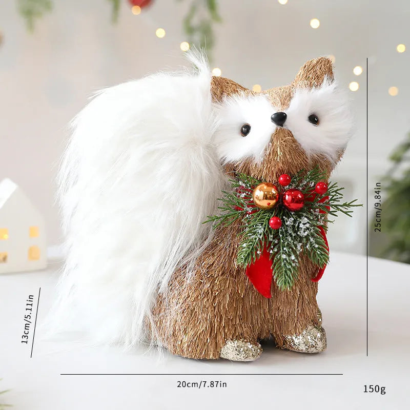 Straw Christmas ornament in fox, squirrel or deer design for festive tree and scene layout