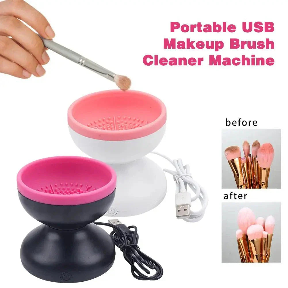 Electric makeup brush cleaner with silicone container and automatic cleaning capabilities for all brush sizes