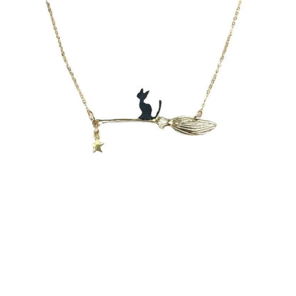 Black cat pendant necklace for women in alloy with gold, silver, and black cat colour variations.