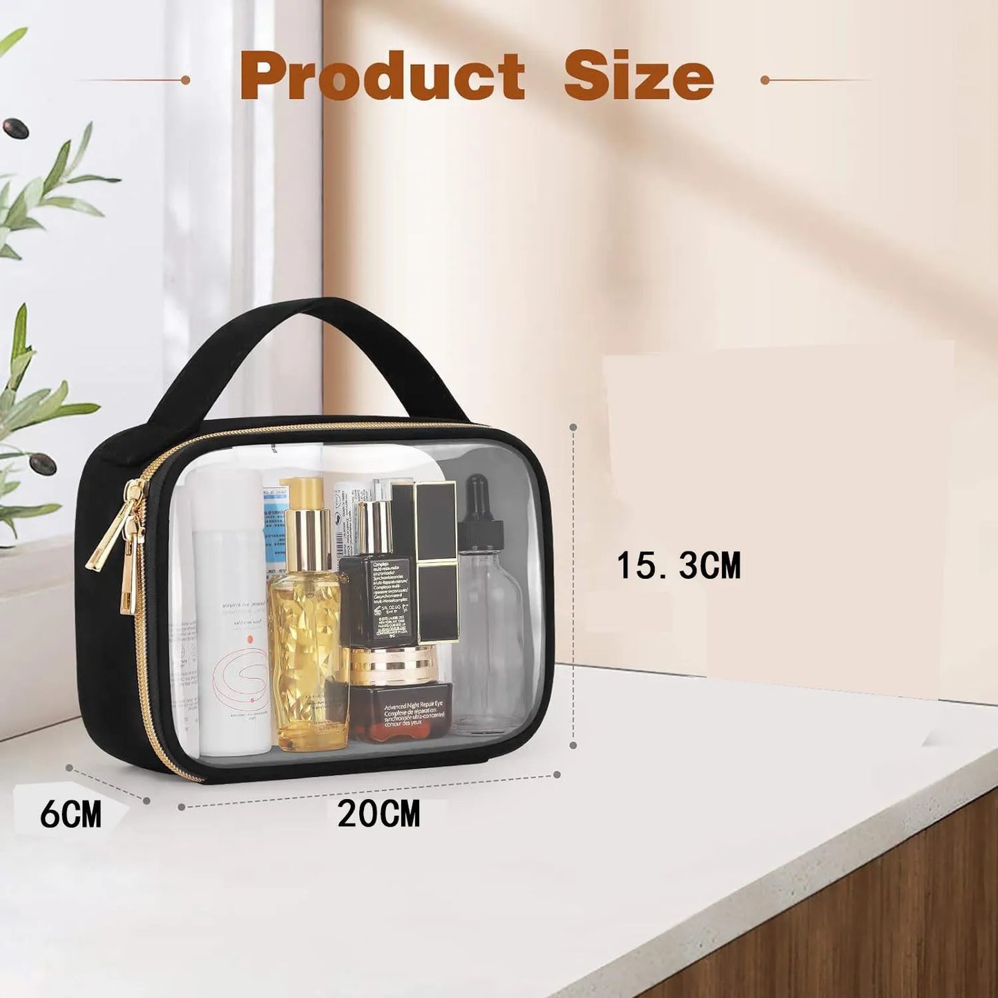 Transparent PVC lipstick storage bag with detachable chain showing 7.85-inch dimensions
