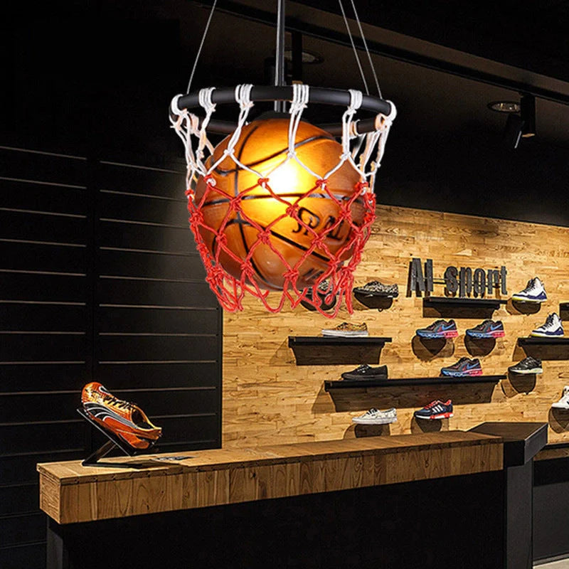 American Retro Basketball Chandelier with adjustable hanging wire and soft LED lighting