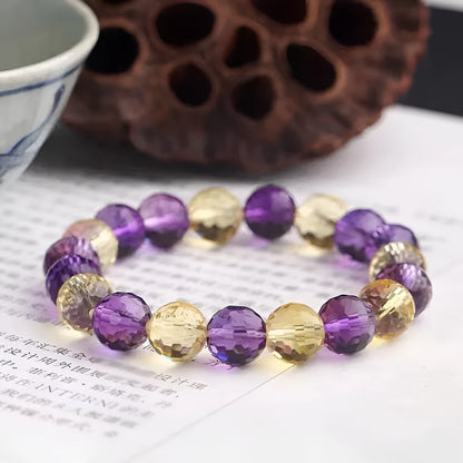 128-facet ametrine bracelet with crystal beads in three colour variations and multiple diameter options