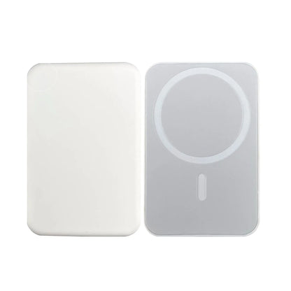 White magnetic wireless charging power bank showing compact size and creative design.