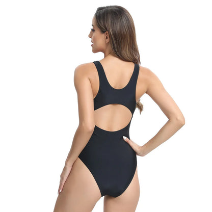 Blue one-piece sleeveless swimsuit with matching briefs on a mannequin.