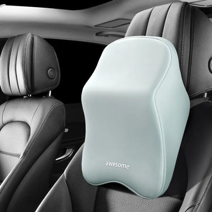 Geometric pattern car memory foam pillow set showing big headrest and big waist rest cushions.