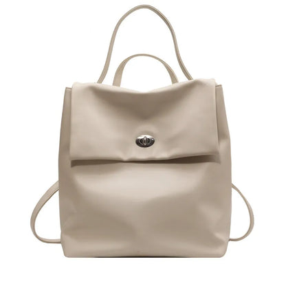 Retro large capacity women's backpack in PU with diamond grid and chain detail, free size, available in beige, black, silver, and brown
