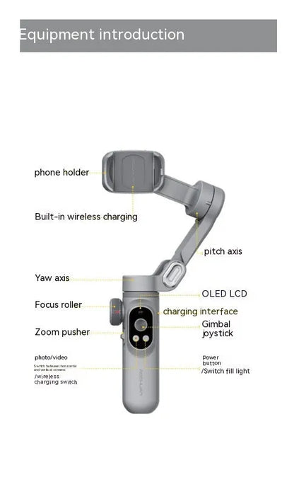 Silver grey Pro Mobile PTZ three-axis smartphone camera stabiliser gimbal with extended arm.
