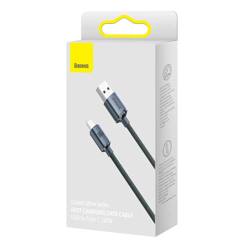 USB to Type C fast charging data cable 100W 1.2m braided aluminium alloy casing black blue purple
