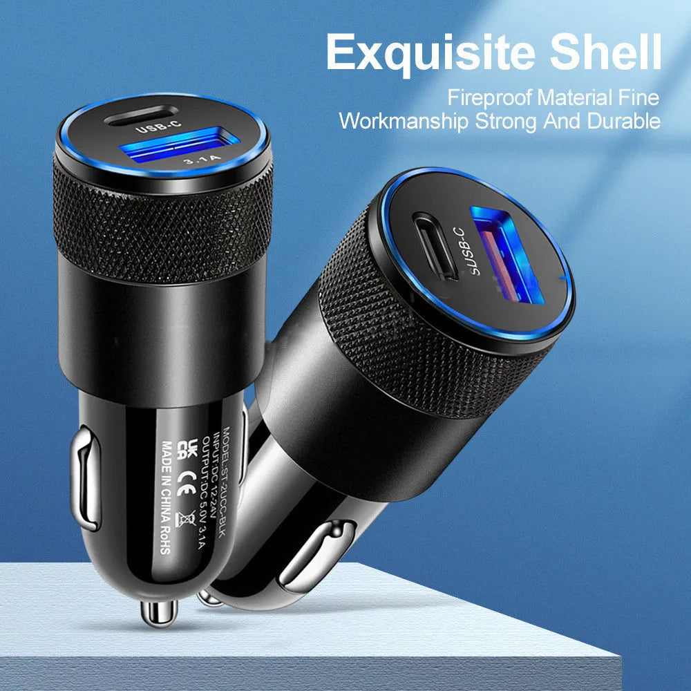 Aluminium alloy mobile phone car charger with compact 2.5x6cm dimensions for vehicle use