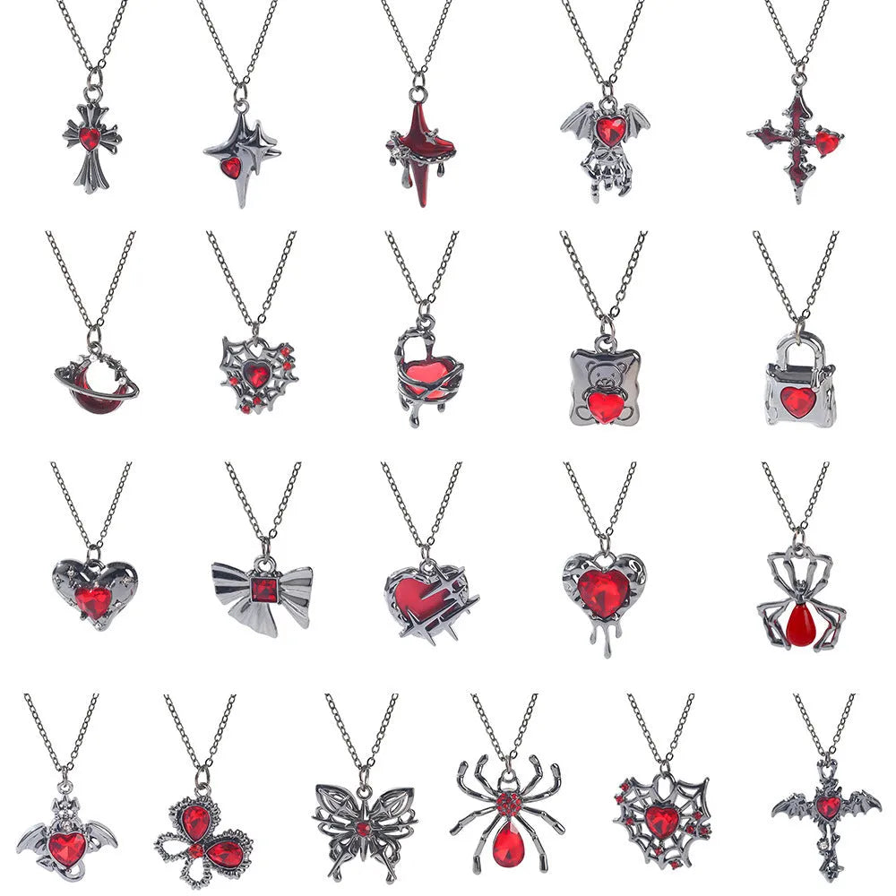 Dark gothic necklace with detailed spider bat pendant on an adjustable metal chain
