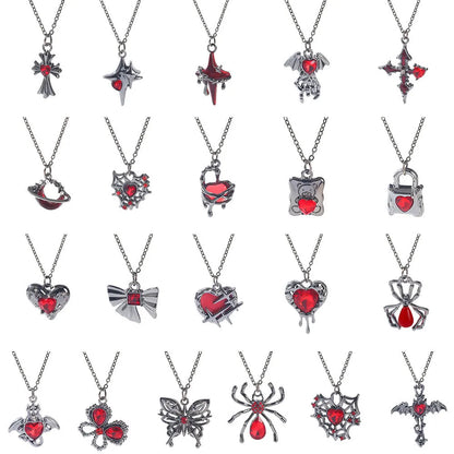 Dark gothic necklace with detailed spider bat pendant on an adjustable metal chain