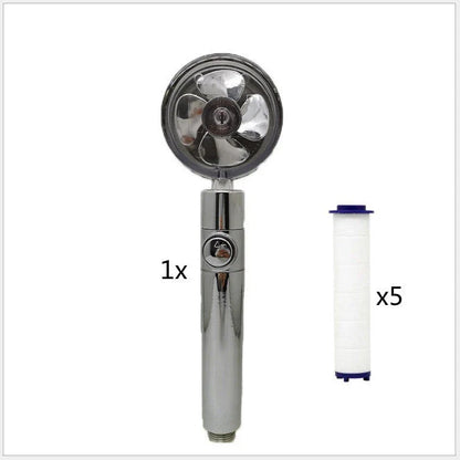 A high-pressure handheld shower head with a turbo-charged water flow and a cotton filter for a luxurious, spa-like bathing experience.