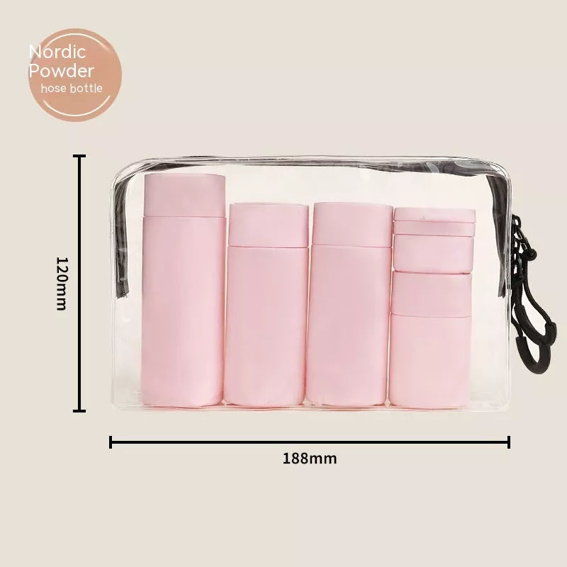Travel portable filling set lotion bottle in white, pink, grey, and green