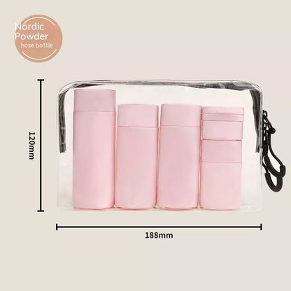 Travel portable filling set lotion bottle in white, pink, grey, and green
