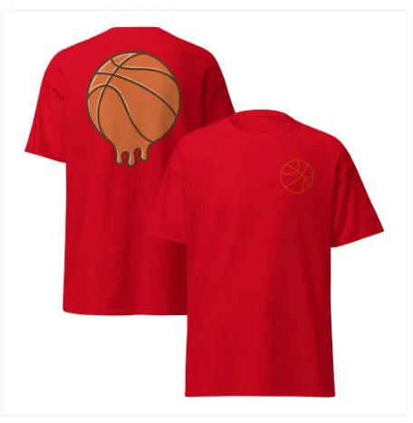 Men's thin polyester mesh short-sleeved T-shirt on a hanger, showing ball-style pattern, available in multiple colours.