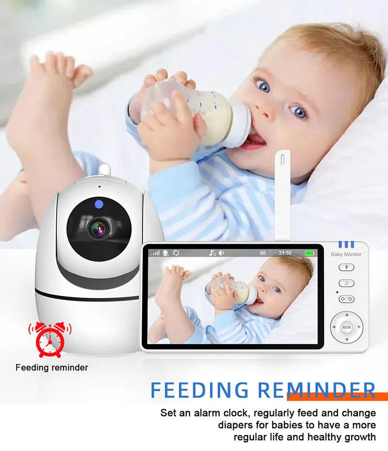 White HD wireless baby monitor with 5-inch LCD screen on a table