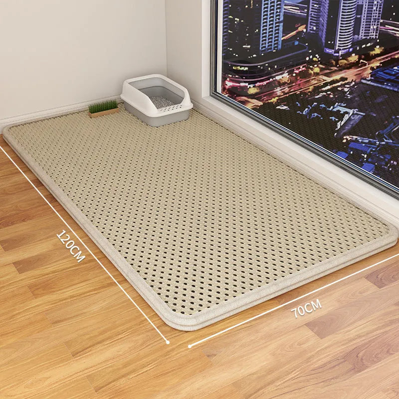 Double layer waterproof cat litter mat with non-slip backing in beige, black, blue and grey colour options