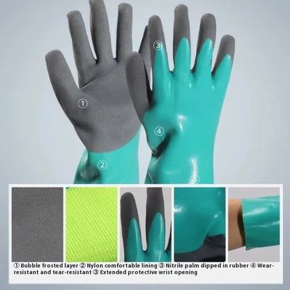 Navy blue women's lengthened nitrile gloves for waterproof fishing and marine work.