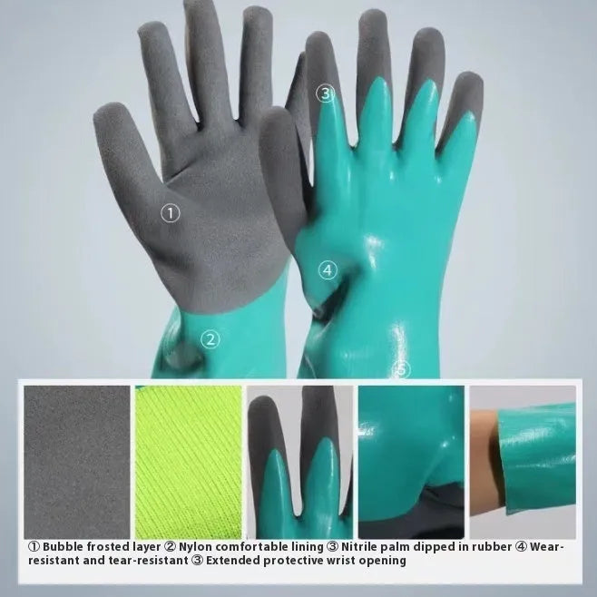 Women's waterproof nitrile gloves 27cm lengthened navy blue non-slip wear-resistant oil-resistant puncture-proof fishing gloves for catching fish shrimp crab marine work