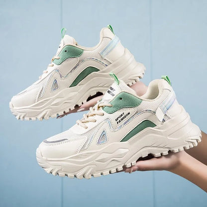 Men's beige green and white low-top casual board shoes with mesh upper and rubber sole.