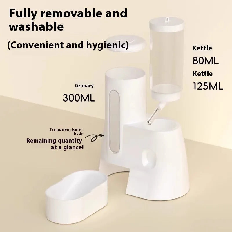 Hamster automatic drinking water feeder with attached food basin in blue colour