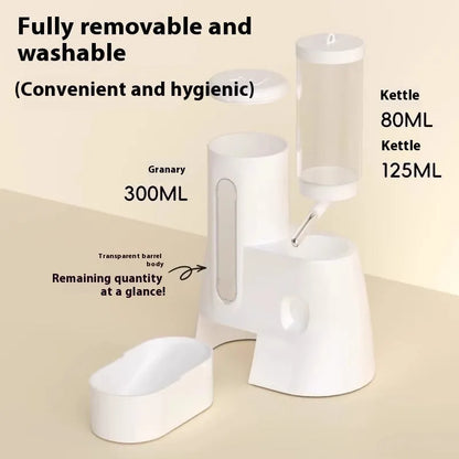 Hamster automatic drinking water feeder with attached food basin in blue colour