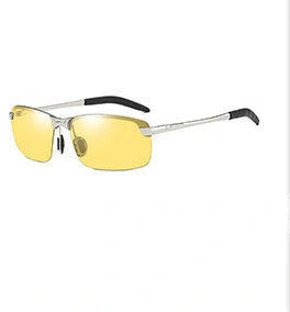Men's driving glasses with colour-changing polarised lenses and lightweight alloy frames
