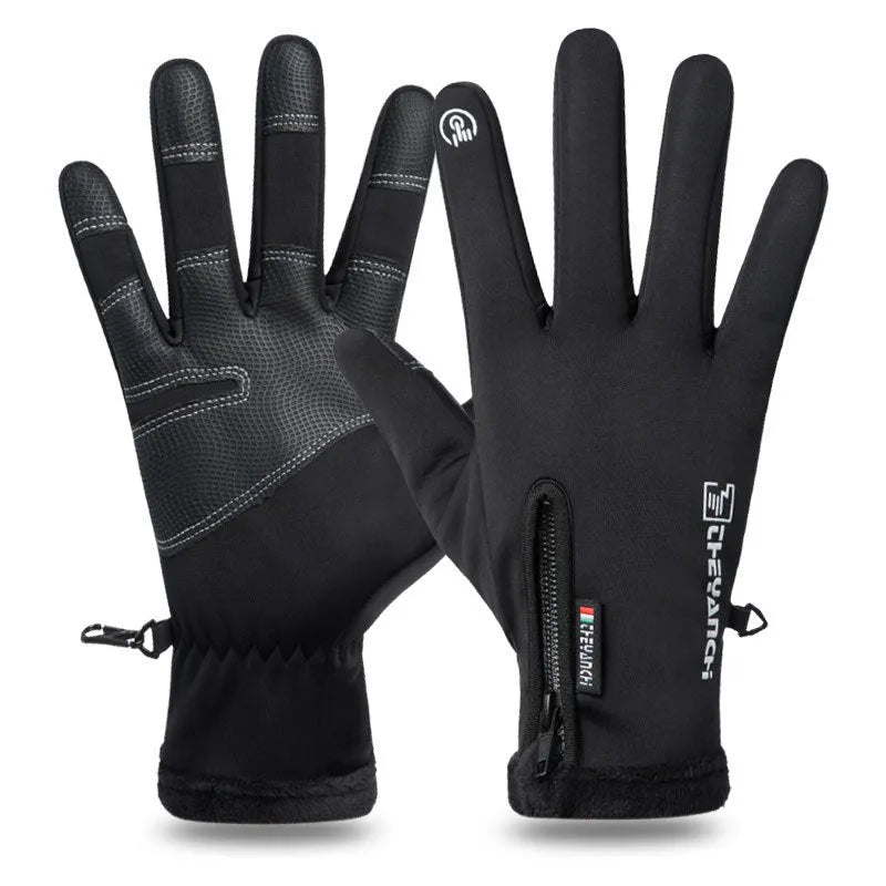 Winter cycling gloves in black or grey with touchscreen fingertips, anti-skid grip, waterproof windproof fabric, sizes M to XXL