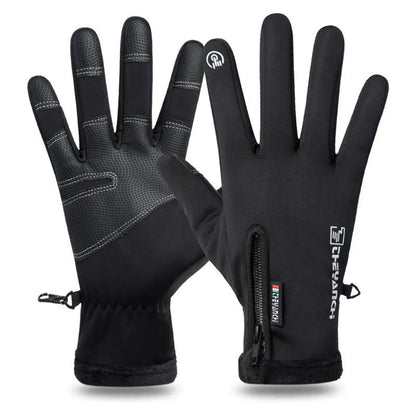 Winter cycling gloves in black or grey with touchscreen fingertips, anti-skid grip, waterproof windproof fabric, sizes M to XXL