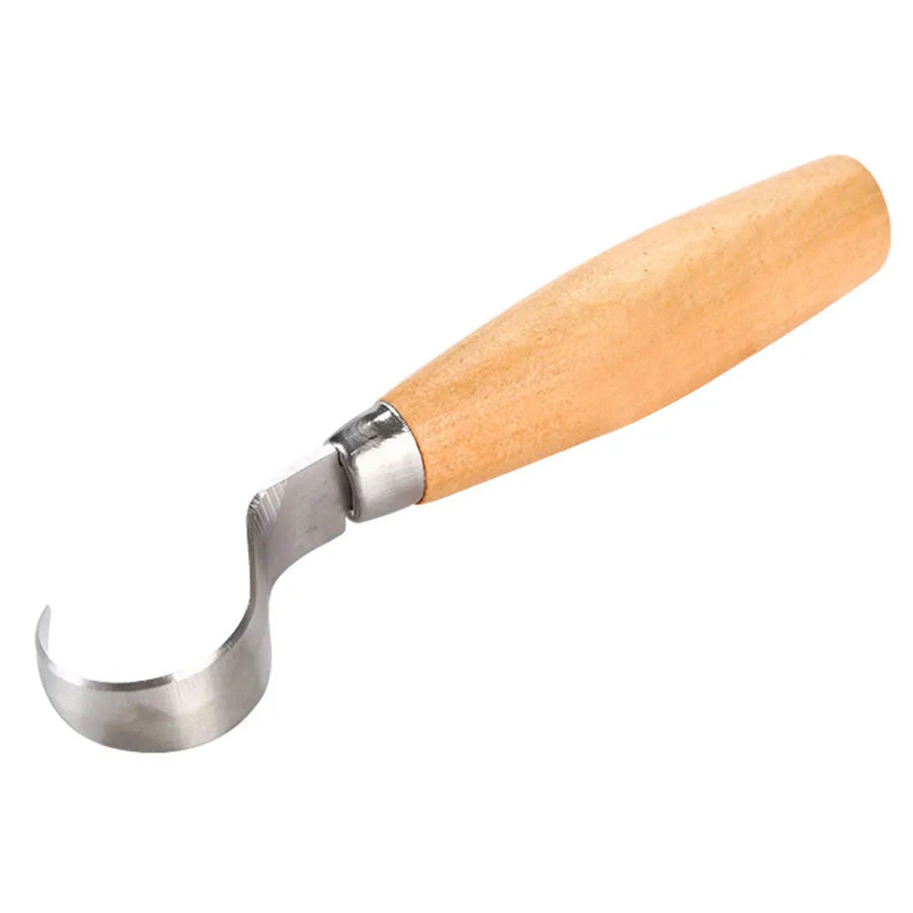 FastCraft curve carving knife with stainless steel blade and wood handle for woodworking.