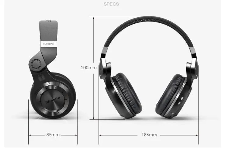 Blue String T2 Smart Edition 4.1 black and white over-ear Bluetooth headphones with folding metal headband.