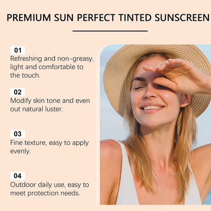 SPF50+ sunscreen cream in 50ml tube with titanium dioxide and hyaluronic acid for summer protection