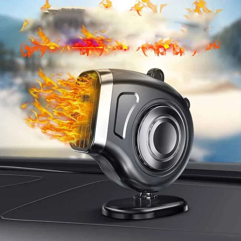 Dual-function car heater and defroster with adjustable mount, designed to quickly remove frost and fog for improved visibility and provide reliable heating for year-round comfort.