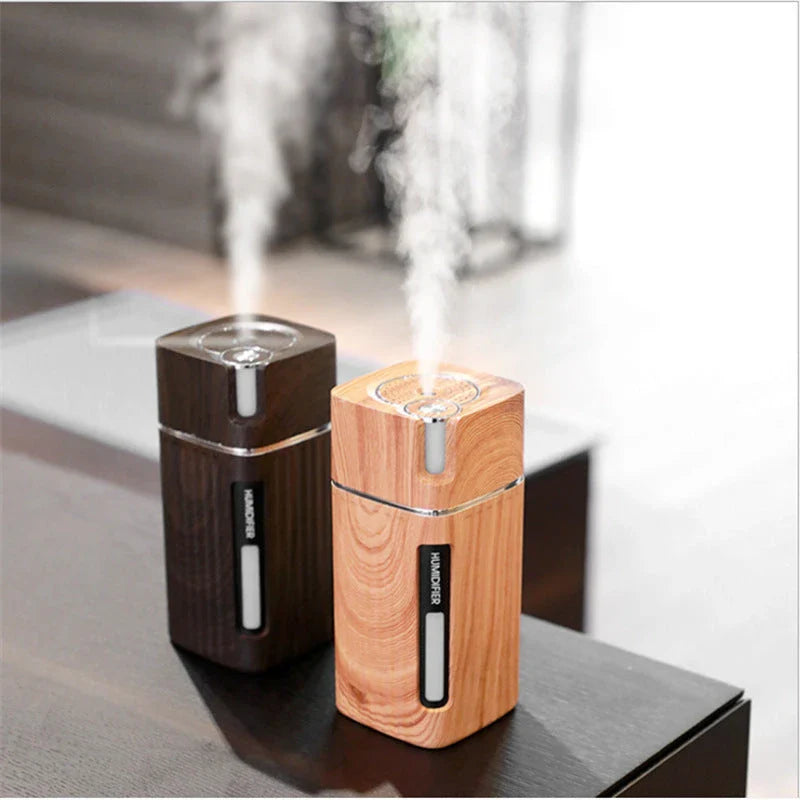 Elegant wood grain ultrasonic air humidifier with aroma diffuser, creating a soothing and relaxing atmosphere in the home