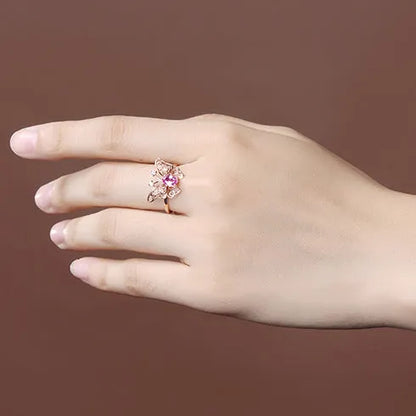 Rose gold electroplated copper adjustable open ring with hollow butterfly and bow design for women