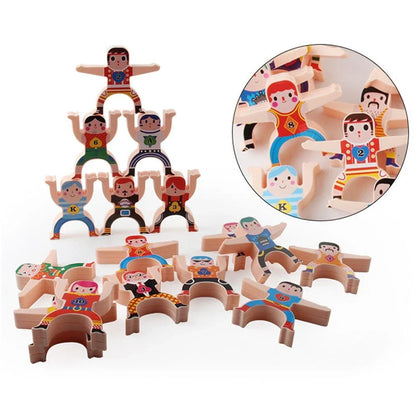 Colourful Cartoon Hercules building blocks with smiling figures and interactive stacking game