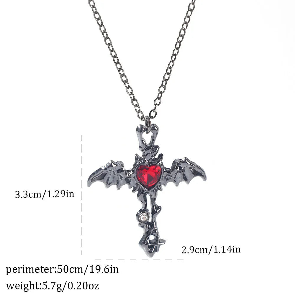 Dark gothic necklace with detailed spider bat pendant on an adjustable metal chain
