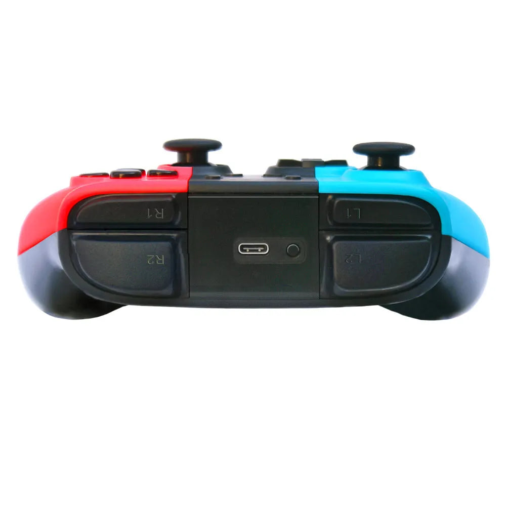 Wireless Nintendo Switch Pro controller in black, white, or blue with analogue sticks and action buttons.