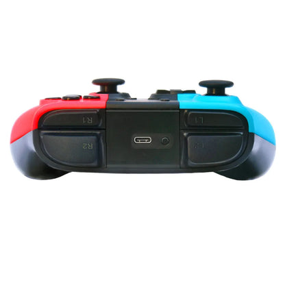 Wireless Nintendo Switch Pro controller in black, white, or blue with analogue sticks and action buttons.