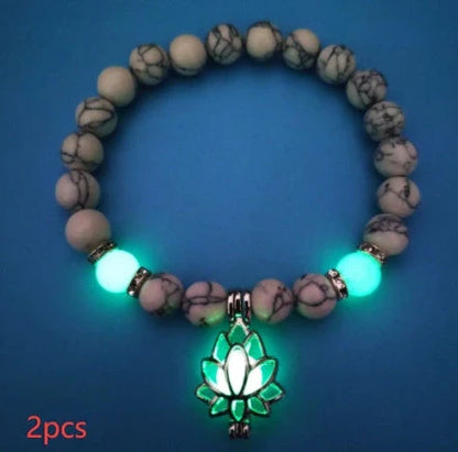 Glow-in-the-Dark Lotus Stone Bracelet with Adjustable Elastic Design for Yoga, Meditation, and Everyday Wear