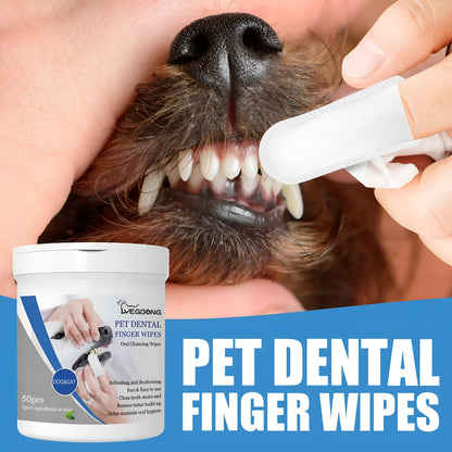 Dog dental cleaning finger wipes in can with finger stall applicator design for canine oral care