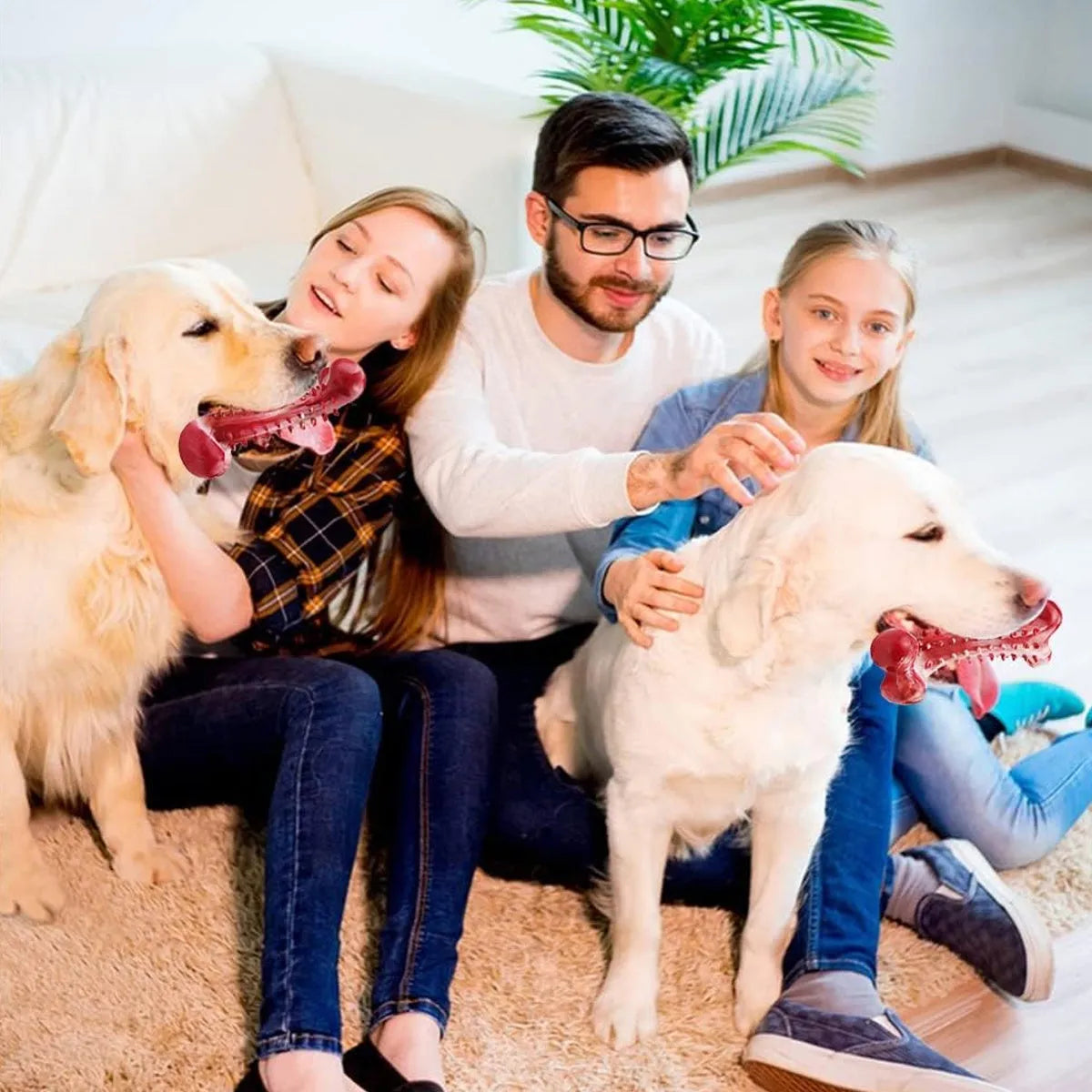 Red natural rubber chew toy for aggressive dogs with durable construction