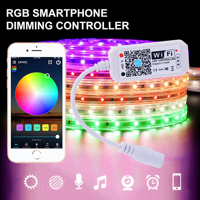 White WiFi LED controller for RGB light strips with 3 channels and smartphone app control